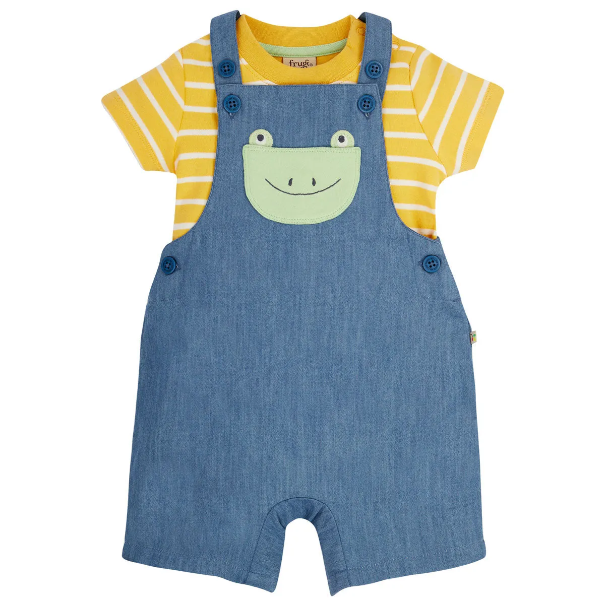 Frugi Lincoln Dungaree Outfit Chambray Frog