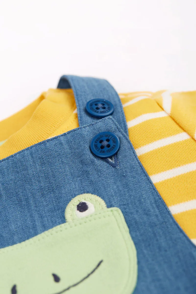 Frugi Lincoln Dungaree Outfit Chambray Frog