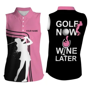 Golf Shirts For Women Custom Women's Sleeveless Polo Shirts Golf Now Wine Later Women Golf Top