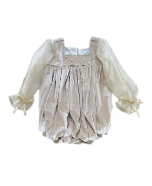 Helena velor jumpsuit for girls with organza puff sleeves - Baby Little Kid Petite Maison Kids