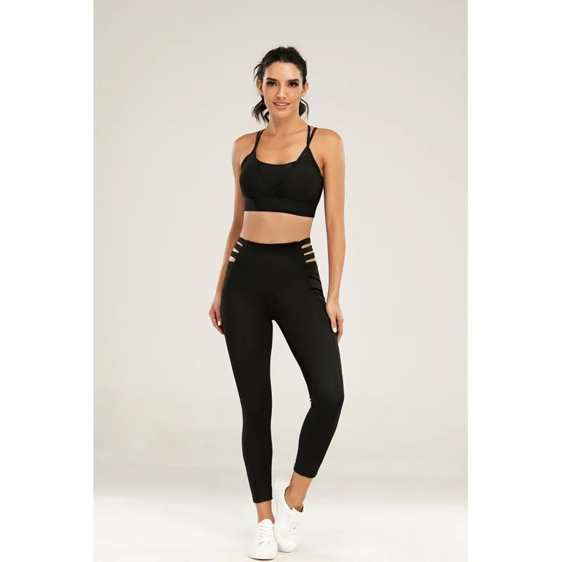 High-Waisted Quick-Drying Yoga Tight-Fitting Fitness Hollowed-Out Sports Leggings