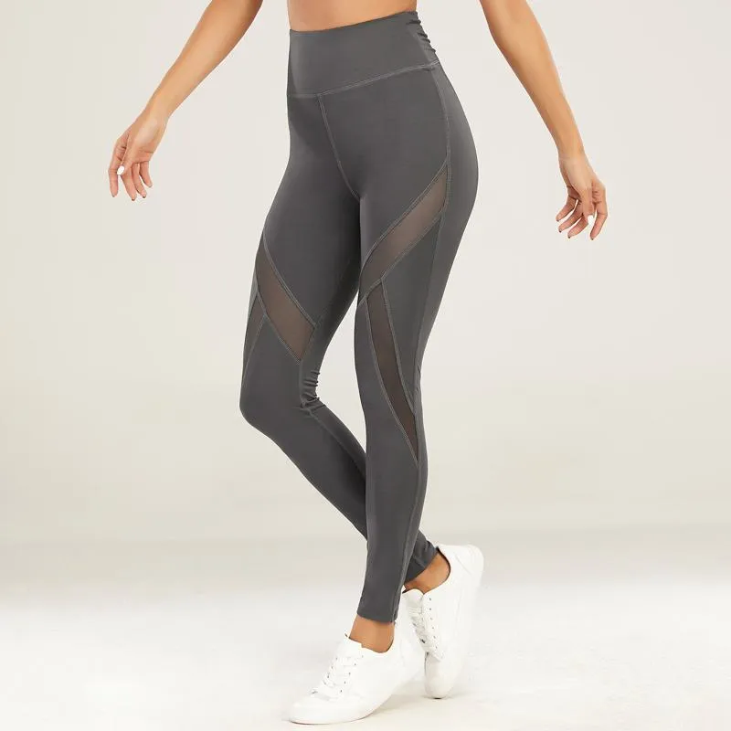 High-Waisted Yoga Tight-Fitting Elasticity Suede Sports Pocket Patchwork Mesh Sports Leggings