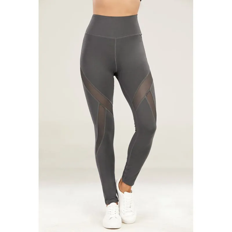 High-Waisted Yoga Tight-Fitting Elasticity Suede Sports Pocket Patchwork Mesh Sports Leggings