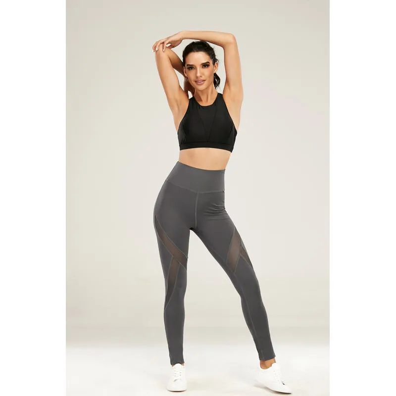 High-Waisted Yoga Tight-Fitting Elasticity Suede Sports Pocket Patchwork Mesh Sports Leggings