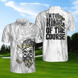 I'M The King Of The Course Golf Polo Shirt, Black And White Skull Golf Shirt For Men Coolspod