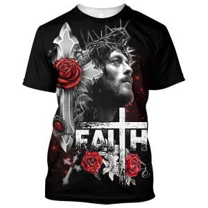 Jesus Faith Roses Cross 3d All Over Print Shirt - Christian 3d Shirts For Men Women