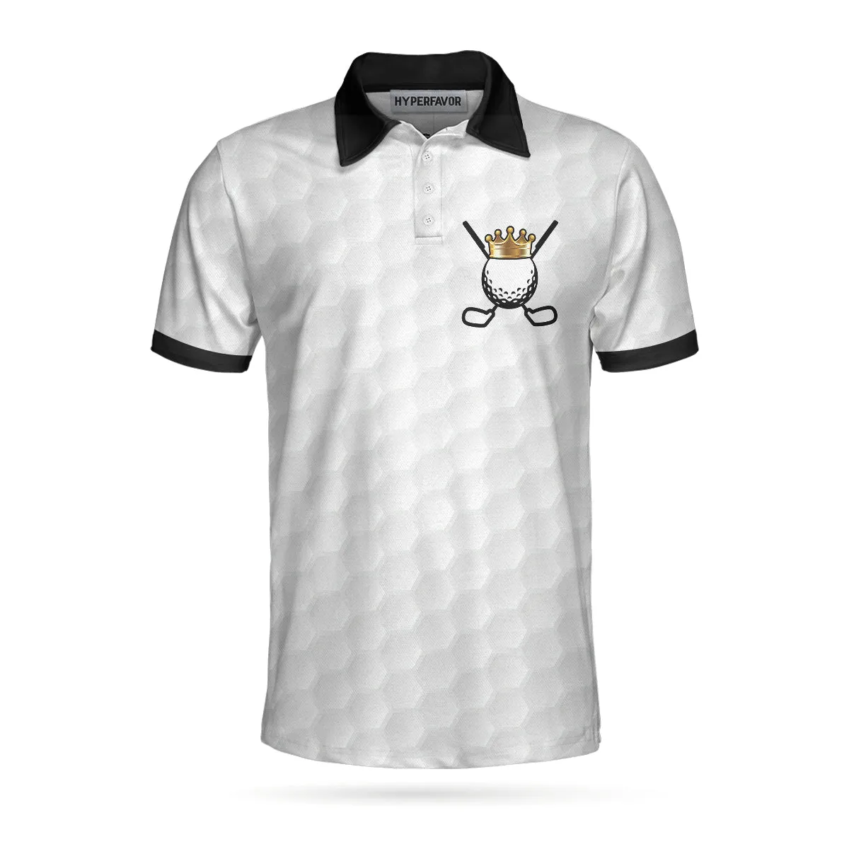 King Of Golf Black And White Polo Shirt For Men, Golf Texture Golfer On Throne Polo Shirt Coolspod