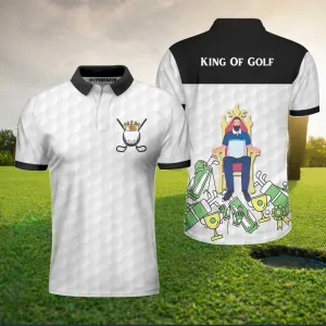 King Of Golf Black And White Polo Shirt For Men, Golf Texture Golfer On Throne Polo Shirt Coolspod