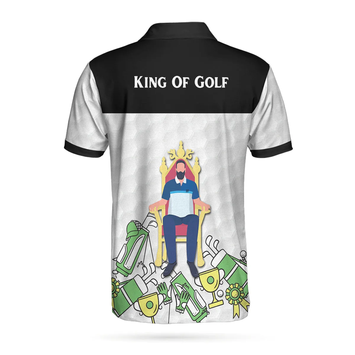 King Of Golf Black And White Polo Shirt For Men, Golf Texture Golfer On Throne Polo Shirt Coolspod