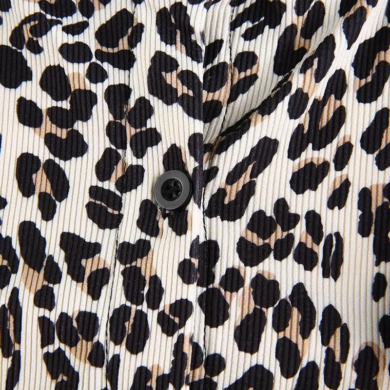 Leopard Print Sexy V Neck Rave Crop Top Shirt Long Sleeve