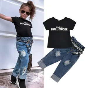 Letter Tops T-Shirt  & Denim Jeans Designer Kids Clothing Online