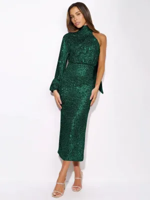 Long Sequin Dresses - One-Shoulder A-Line Ankle-Length Sparkly Gown for Women