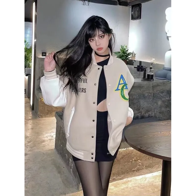 Loose Fit Casual Versatile Retro Varsity Jacket