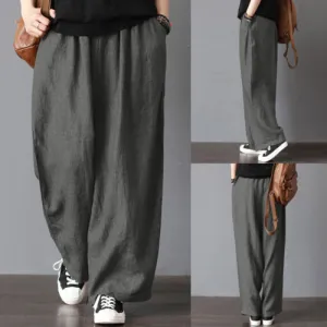 Men Casual Loose Wide Leg Pants Cotton Linen Casual Bloomers Trousers Harem  Plus Size Clothing