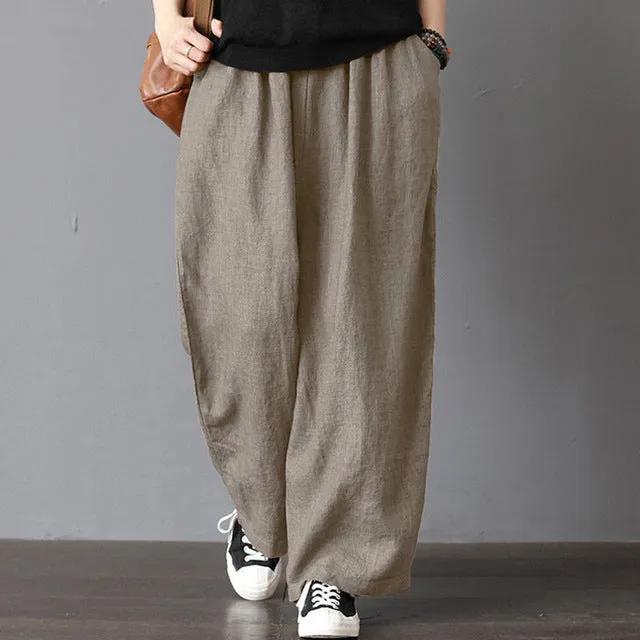 Men Casual Loose Wide Leg Pants Cotton Linen Casual Bloomers Trousers Harem  Plus Size Clothing