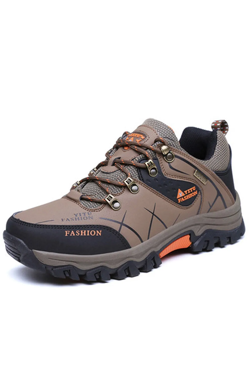 Men Elegent Solid Colored Thick Rubber Soled Low Top Soft Coushioning Lace Up Hiking Shoes - MSC49727