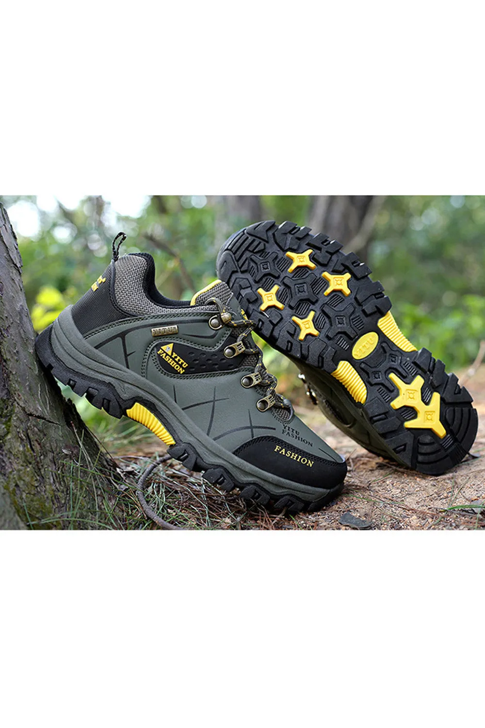 Men Elegent Solid Colored Thick Rubber Soled Low Top Soft Coushioning Lace Up Hiking Shoes - MSC49727