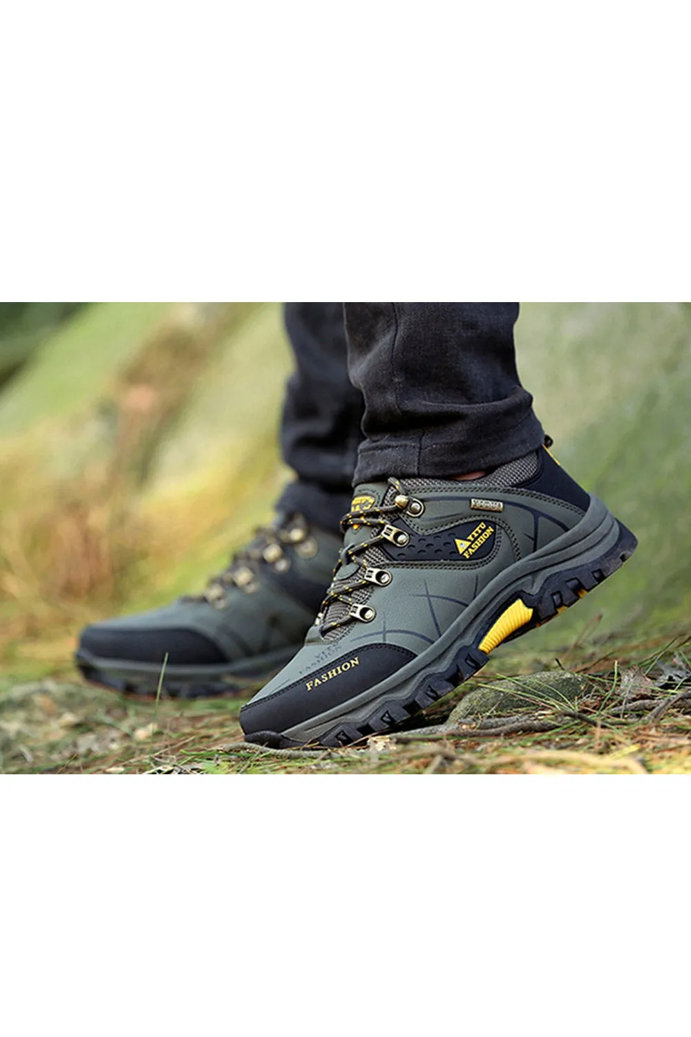 Men Elegent Solid Colored Thick Rubber Soled Low Top Soft Coushioning Lace Up Hiking Shoes - MSC49727