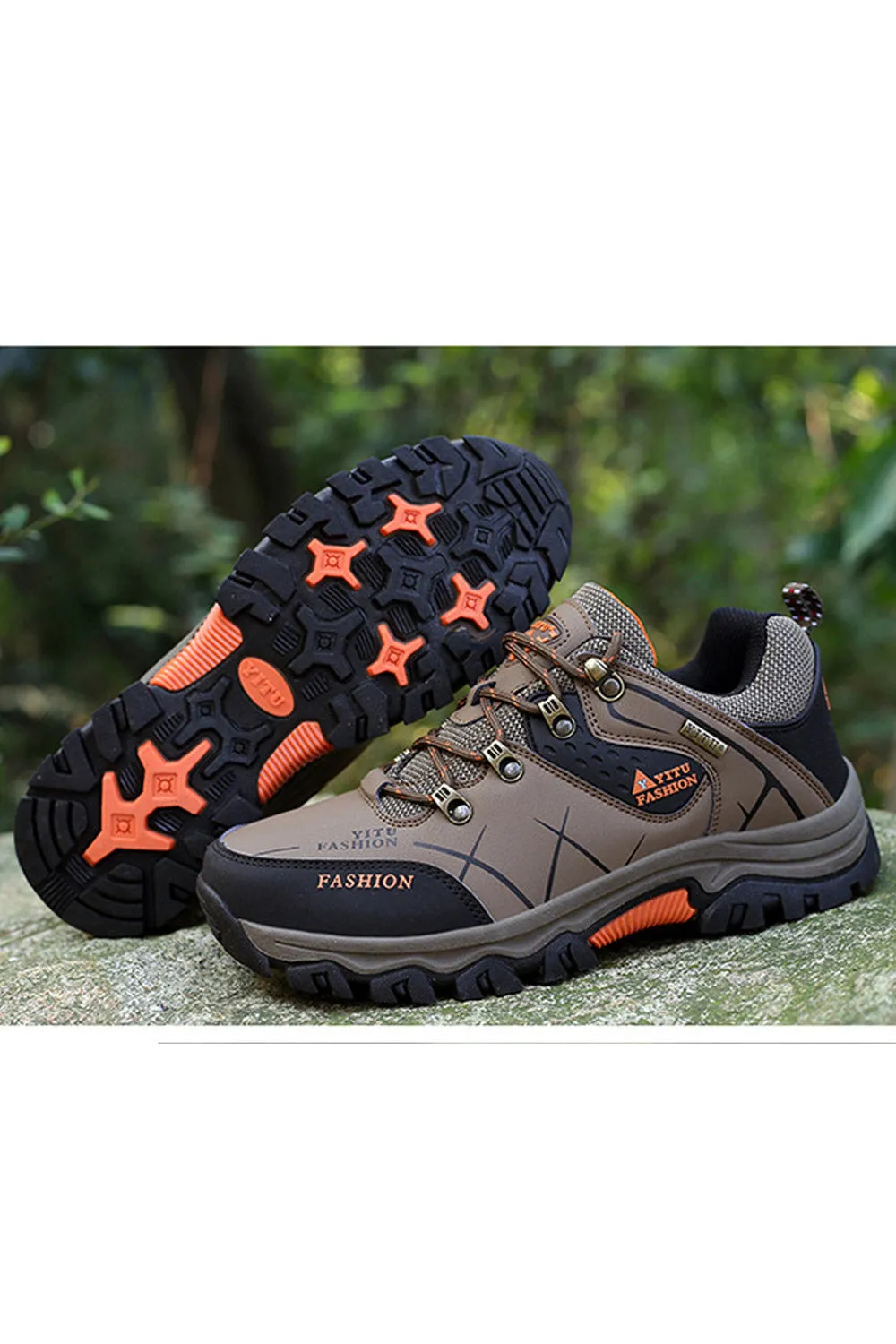 Men Elegent Solid Colored Thick Rubber Soled Low Top Soft Coushioning Lace Up Hiking Shoes - MSC49727