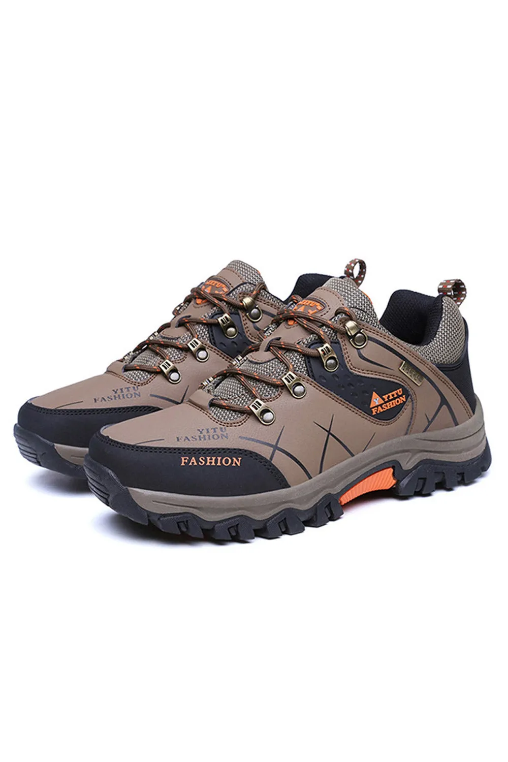 Men Elegent Solid Colored Thick Rubber Soled Low Top Soft Coushioning Lace Up Hiking Shoes - MSC49727