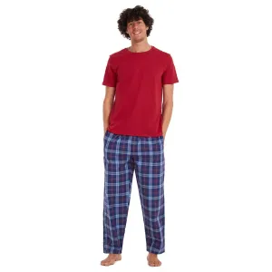 Men summer pajama set Maroon T-shirt   Red × Blue checkered pants