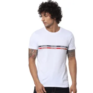 Men Tshirt - J&J - White x Dark Blue Line x Red Line