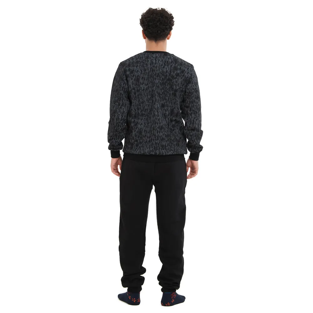 Men Winter Pajama Set Black Camouflage Sweatshirt   Black Pants