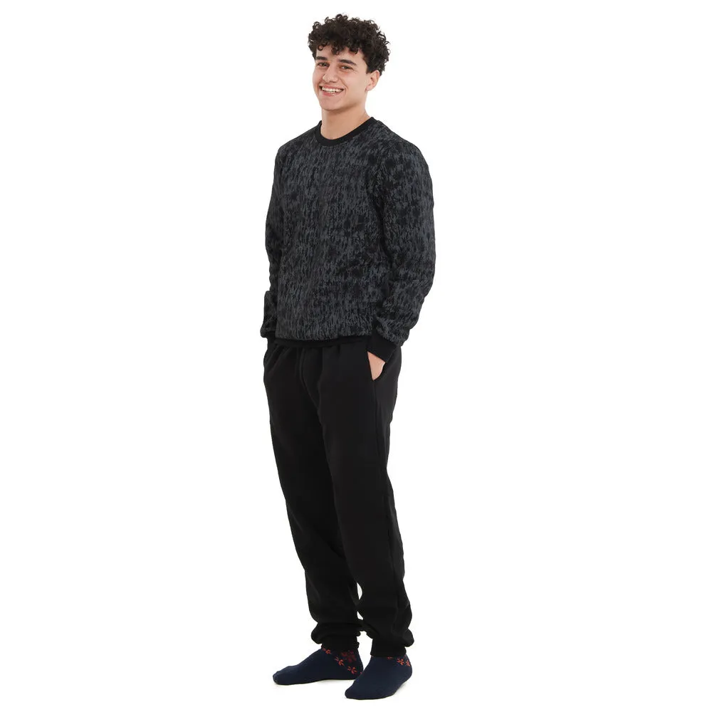 Men Winter Pajama Set Black Camouflage Sweatshirt   Black Pants