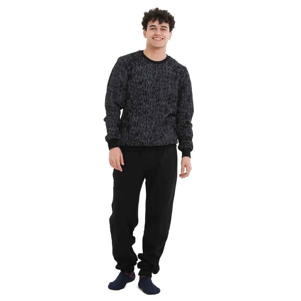 Men Winter Pajama Set Black Camouflage Sweatshirt   Black Pants