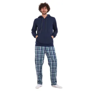 Men Winter Pajama Set Dark blue sweatshirt  Petroleum checkered Pants