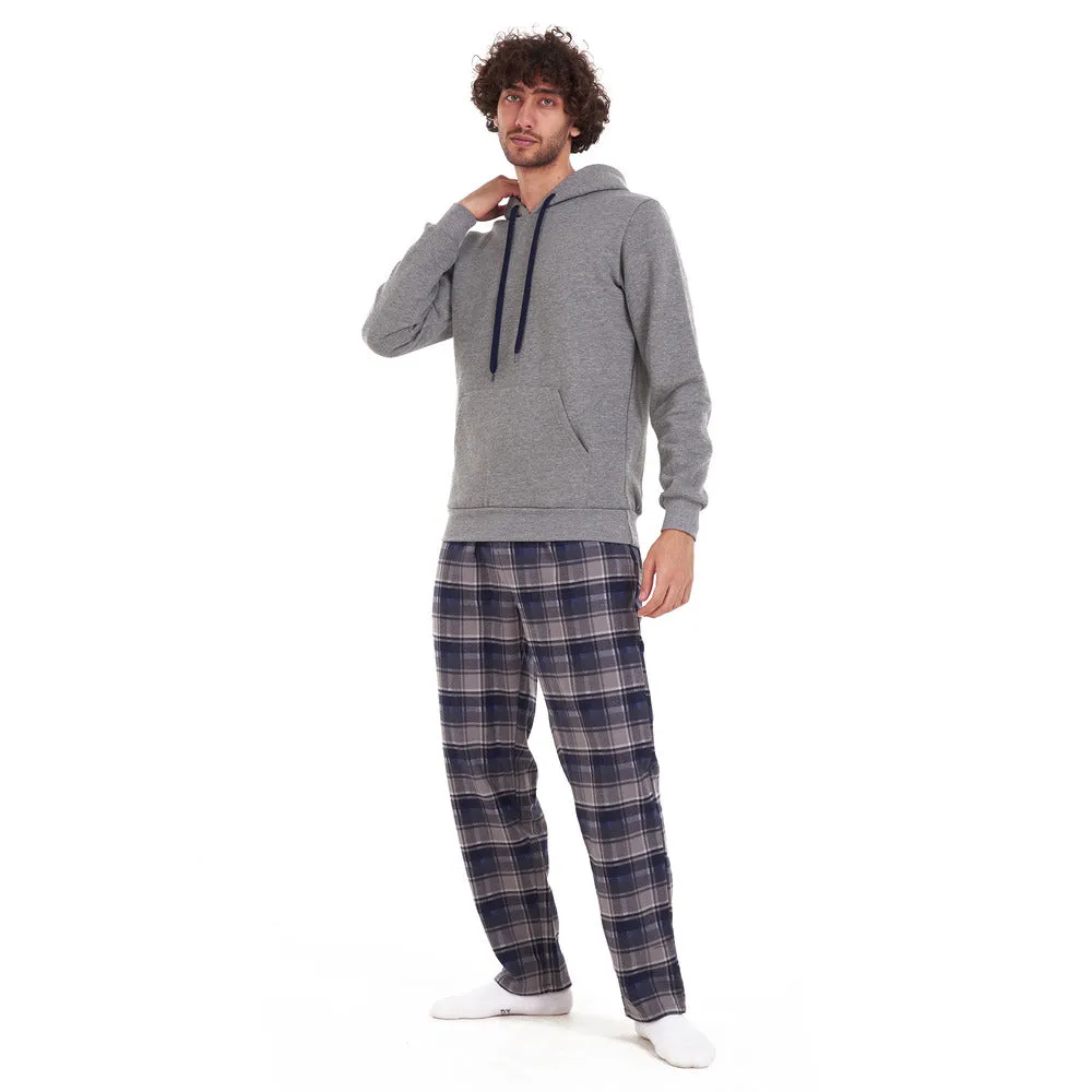 Men Winter Pajama Set Dark grey sweatshirt   Dark blue x grey checkered Pants