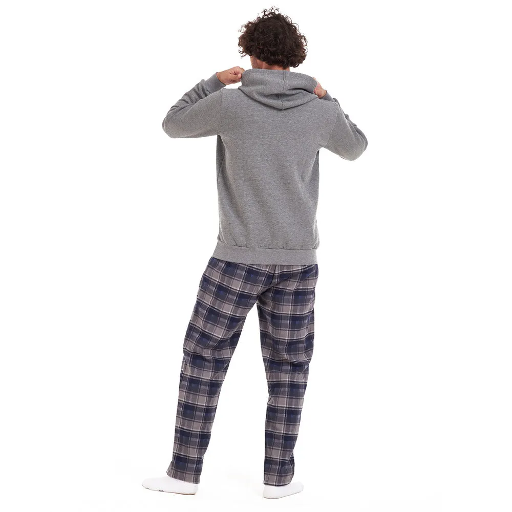 Men Winter Pajama Set Dark grey sweatshirt   Dark blue x grey checkered Pants