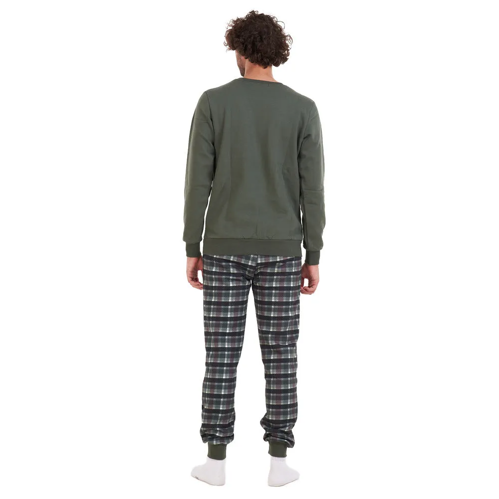 Men Winter Pajama Set Green Shirt   Black x Dark Green Checkered Pants