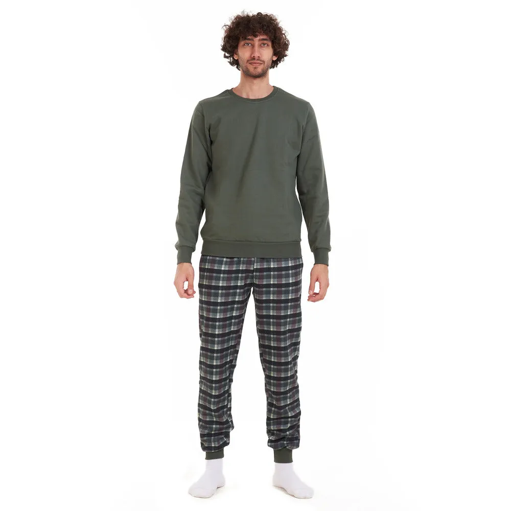 Men Winter Pajama Set Green Shirt   Black x Dark Green Checkered Pants