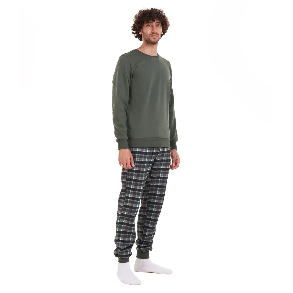 Men Winter Pajama Set Green Shirt   Black x Dark Green Checkered Pants