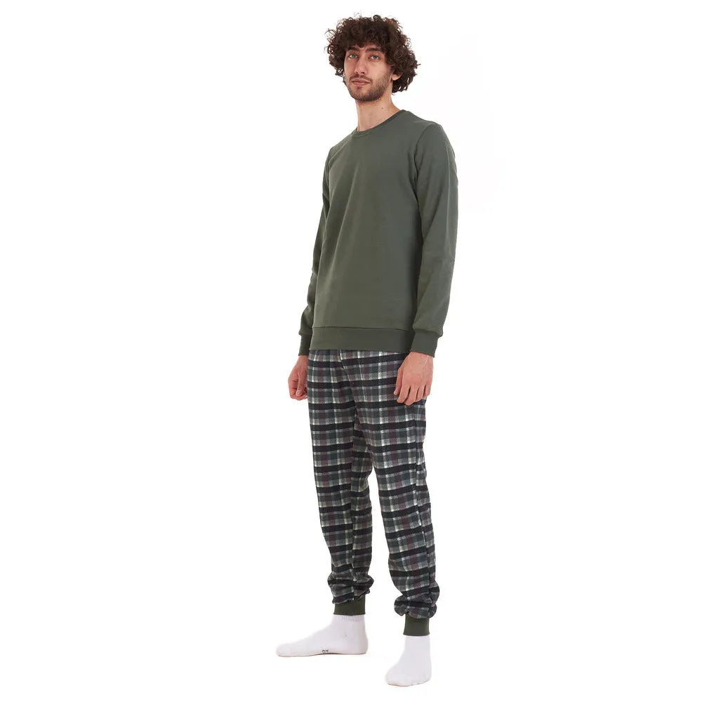 Men Winter Pajama Set Green Shirt   Black x Dark Green Checkered Pants