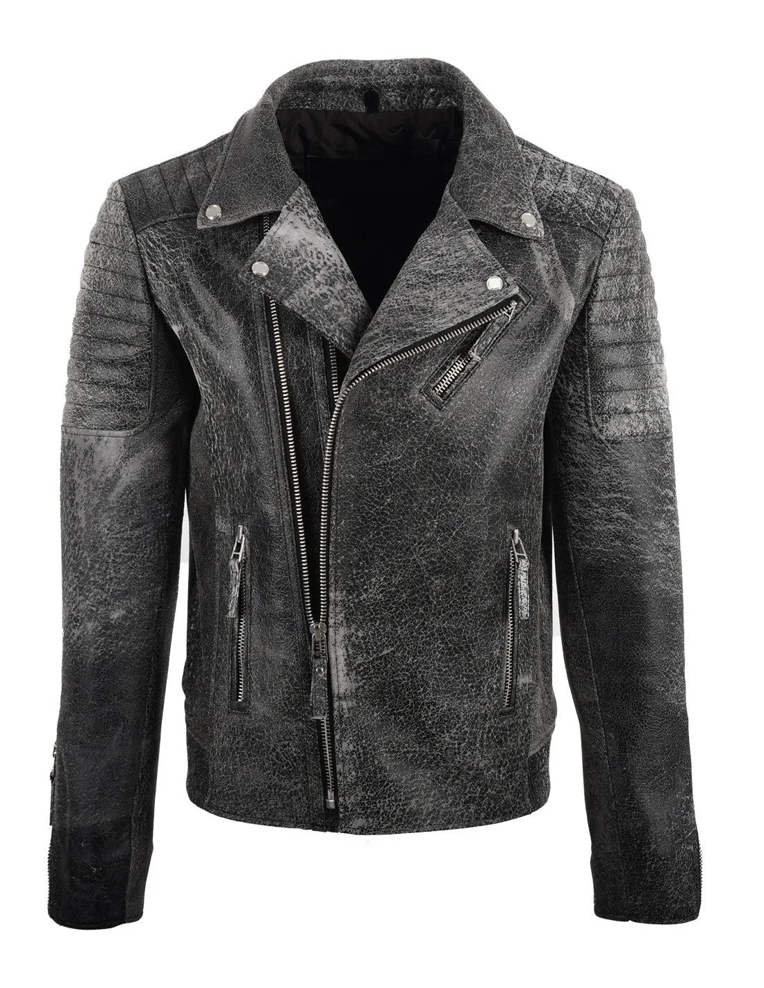 Men's Biker Crackle Style Leather Jacket