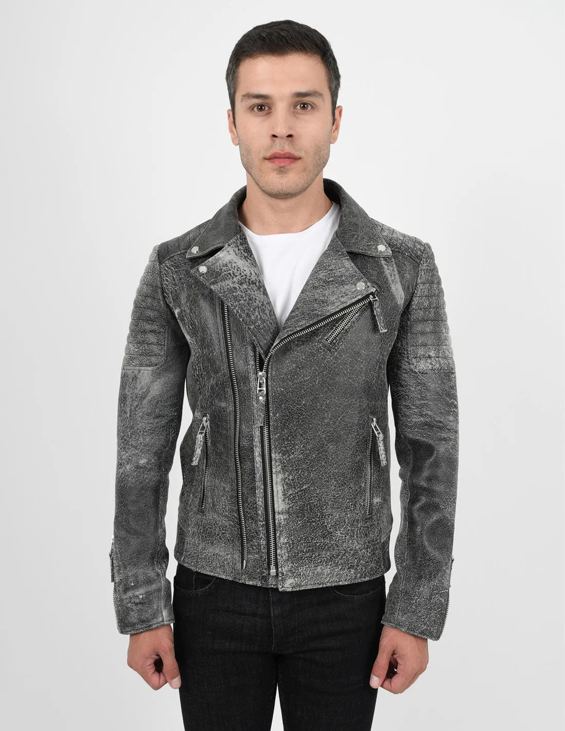 Men's Biker Crackle Style Leather Jacket