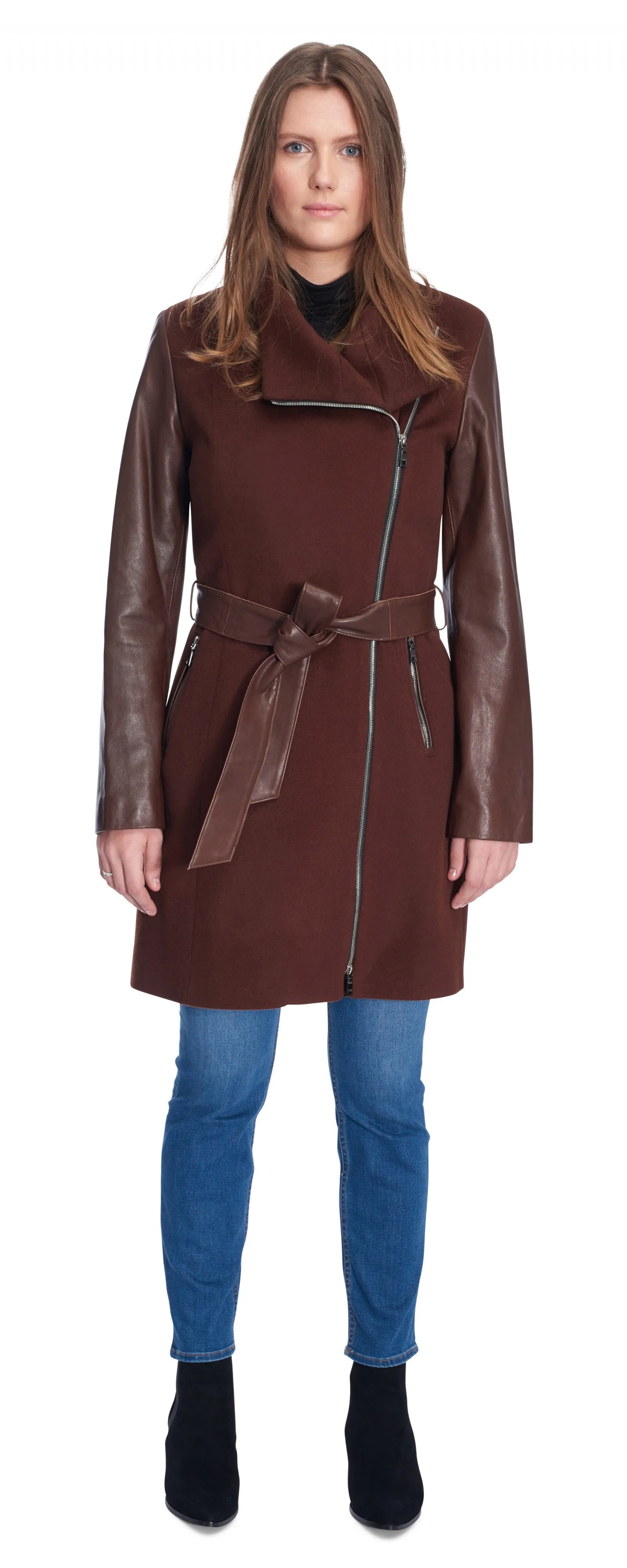 Miranda Nutmeg Wool/Leather Coat