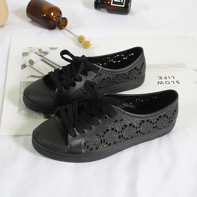 new fashion low-top shoes casual flat solid color hollow strap white shoes 2024