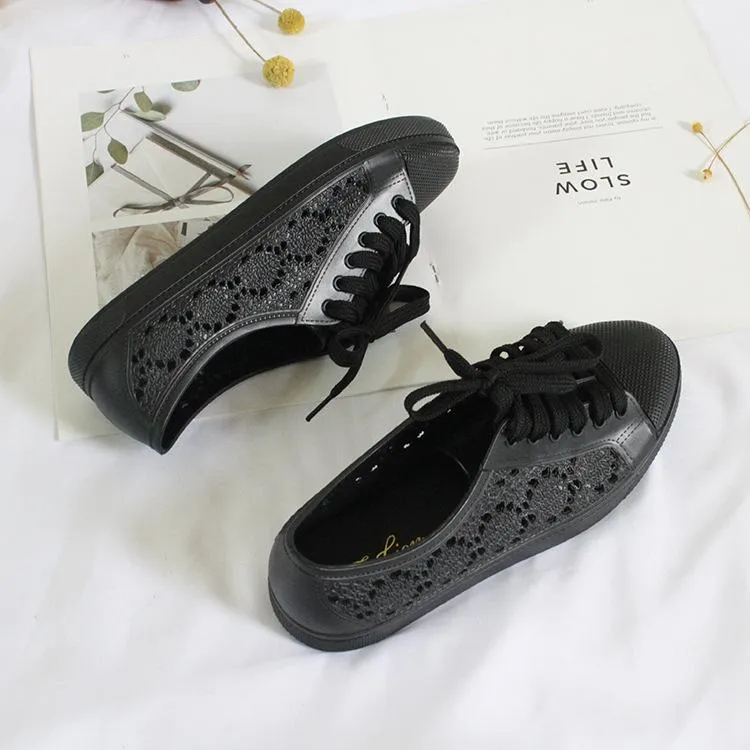 new fashion low-top shoes casual flat solid color hollow strap white shoes 2024