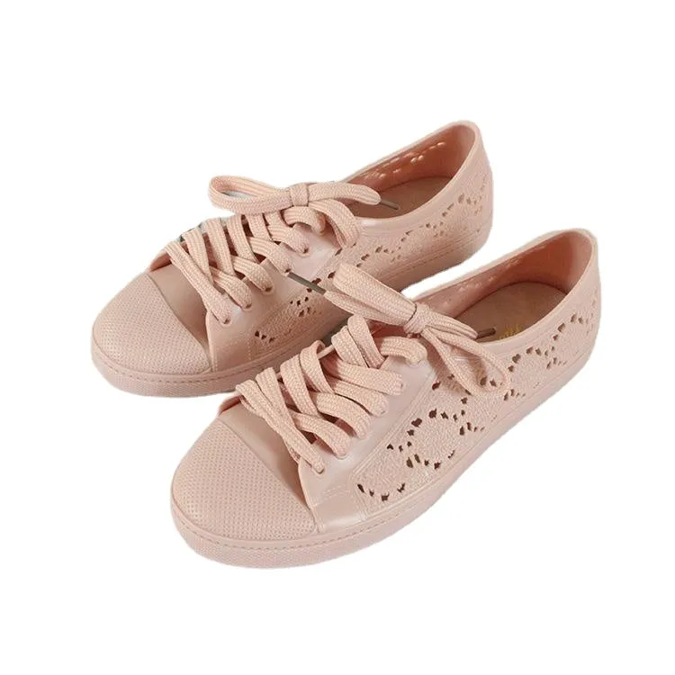 new fashion low-top shoes casual flat solid color hollow strap white shoes 2024