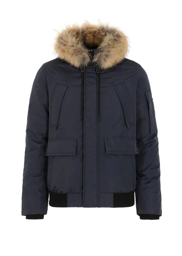 Non Detachable Hood Classic Navy Blue Men's Winter Jacket