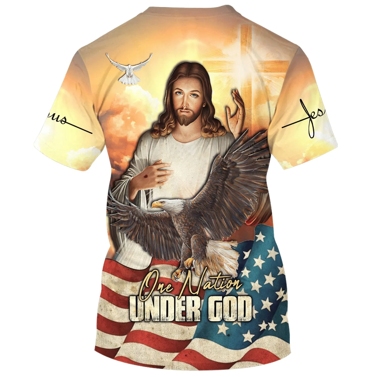 One Nation Under God Jesus Eagle American Flag 3d Shirts - Christian T Shirts For Men And Women