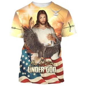 One Nation Under God Jesus Eagle American Flag 3d Shirts - Christian T Shirts For Men And Women