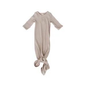 Organic Ribbed Cotton Knotted Baby Gown, Oatmeal