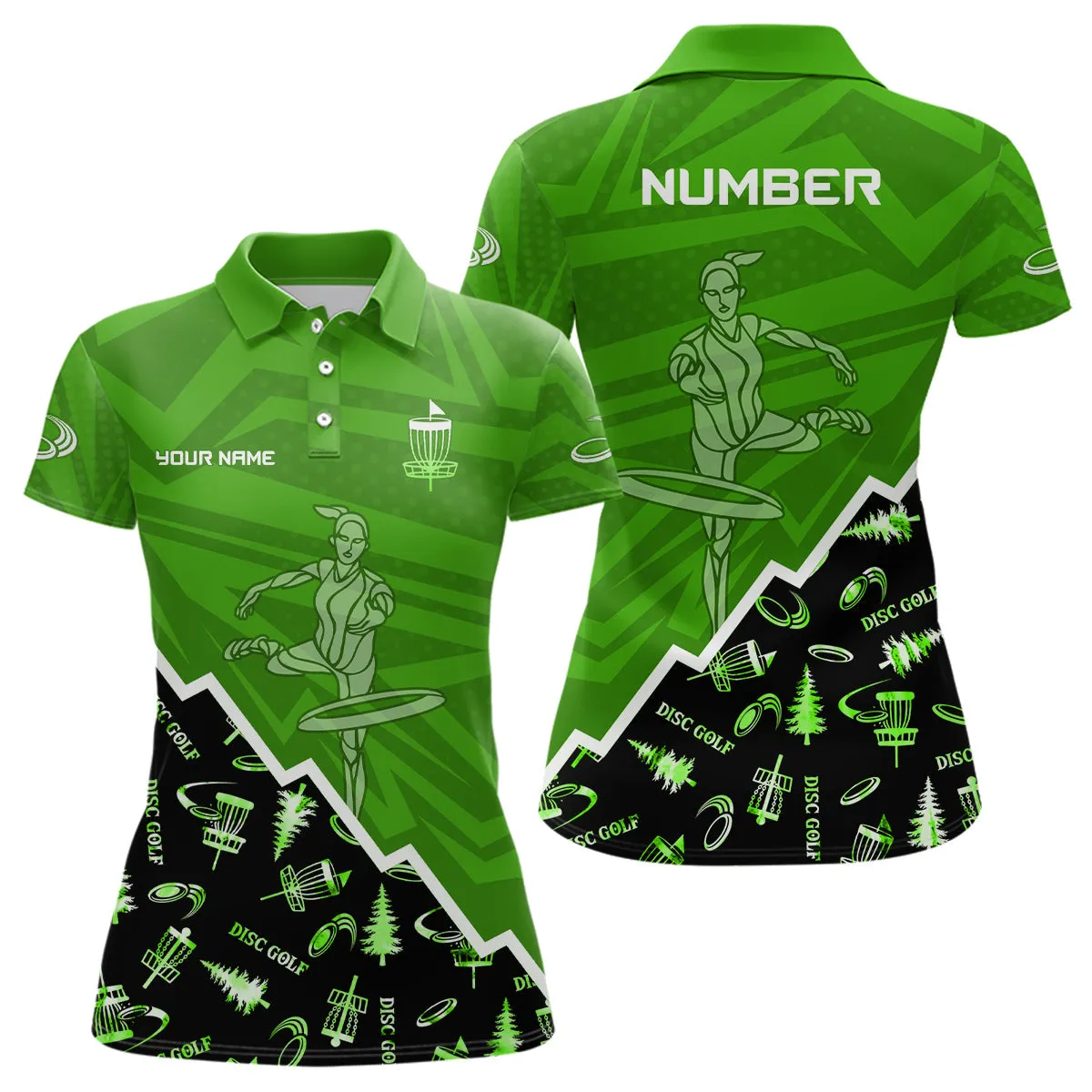 Pattern Color Womens Disc Golf Polo Shirt Custom Name And Number Disc Golf Gifts For Woman