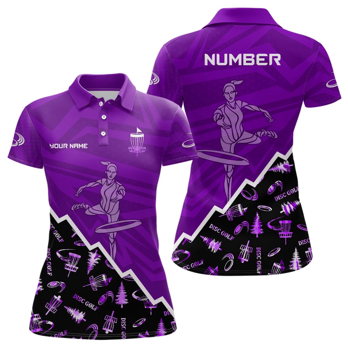 Pattern Color Womens Disc Golf Polo Shirt Custom Name And Number Disc Golf Gifts For Woman