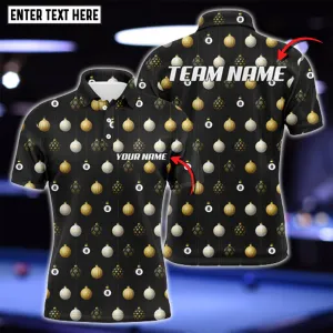 Personalized Merry Christmas Light Pattern Billiard Pattern 3D Polo Shirt, Idea Gift for Pool Player