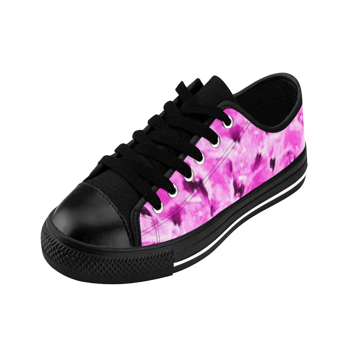 Pink Rose Floral Sneakers, Flower Print Designer Low Top Women's Tennis Shoes (US Size 6-12)